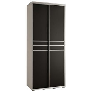 MEBLE KRYSPOL Davos 10 100 Kledingkast met twee schuifdeuren voor slaapkamer - Moderne opbergkast, kledingroede en planken - 235,2x100x45 cm - Wit Zwart Zilver