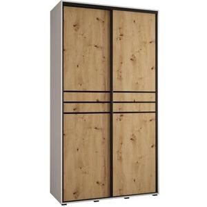 MEBLE KRYSPOL Davos 10 130 Kledingkast met twee schuifdeuren voor slaapkamer - Moderne opbergkast, kledingroede en planken - 235,2x130x45 cm - Wit Artisan Zwart