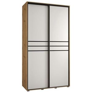 MEBLE KRYSPOL Davos 10 130 Kledingkast met twee schuifdeuren voor slaapkamer - Moderne opbergkast, kledingroede en planken - 235,2x130x45 cm - Artisan White Zwart
