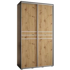 MEBLE KRYSPOL Davos 10 130 Kledingkast met twee schuifdeuren voor slaapkamer - Moderne opbergkast, kledingroede en planken - 235,2x130x45 cm - Zwart Artisan Silver