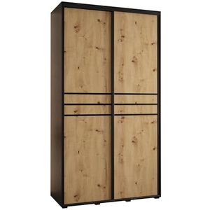MEBLE KRYSPOL Davos 10 140 Kledingkast met twee schuifdeuren voor slaapkamer - Moderne opbergkast, kledingroede en planken - 235,2x140x45 cm - Zwart Artisan Black