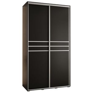 MEBLE KRYSPOL Davos 10 140 Kledingkast met twee schuifdeuren voor slaapkamer - Moderne opbergkast, kledingroede en planken - 235,2x140x45 cm - Zwart Zwart Zilver