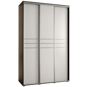MEBLE KRYSPOL Davos 10 160 Kledingkast met drie schuifdeuren voor slaapkamer - Moderne opbergkast, kledingroede en planken - 235,2x160x45 cm - Zwart Wit Zilver