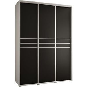 MEBLE KRYSPOL Davos 10 170 Kledingkast met drie schuifdeuren voor slaapkamer - Moderne opbergkast, kledingroede en planken - 235,2x170x45 cm - Wit Zwart Zilver