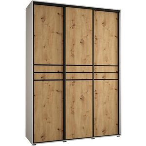 MEBLE KRYSPOL Davos 10 180 Kledingkast met drie schuifdeuren voor slaapkamer - Moderne opbergkast, kledingroede en planken - 235,2x180x45 cm - Wit Artisan Zwart