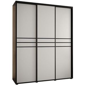 MEBLE KRYSPOL Davos 10 190 Kledingkast met drie schuifdeuren voor slaapkamer - Moderne opbergkast, kledingroede en planken - 235,2x190x45 cm - Zwart Wit Zwart