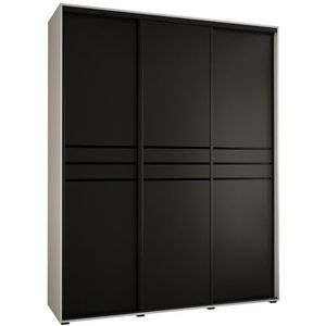 MEBLE KRYSPOL Davos 10 190 Kledingkast met drie schuifdeuren voor slaapkamer - Moderne opbergkast, kledingroede en planken - 235,2x190x45 cm - Wit Zwart Zwart