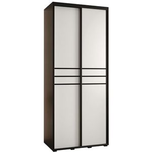 MEBLE KRYSPOL Davos 10 100 Kledingkast met twee schuifdeuren voor slaapkamer - Moderne opbergkast, kledingroede en planken - 235,2x100x60 cm - Zwart Wit Zwart