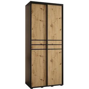 MEBLE KRYSPOL Davos 10 110 Kledingkast met twee schuifdeuren voor slaapkamer - Moderne opbergkast, kledingroede en planken - 235,2x110x60 cm - Zwart Artisan Black