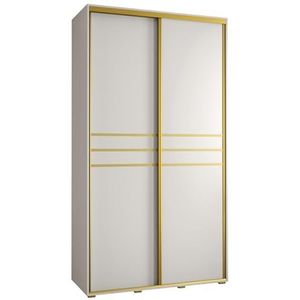 MEBLE KRYSPOL Davos 10 130 Kledingkast met twee schuifdeuren voor slaapkamer - Moderne opbergkast, kledingroede en planken - 235,2x130x60 cm - Wit Wit Goud