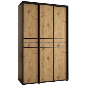 MEBLE KRYSPOL Davos 10 160 Kledingkast met drie schuifdeuren voor slaapkamer - Moderne opbergkast, kledingroede en planken - 235,2x160x60 cm - Zwart Artisan Black