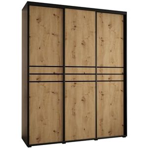 MEBLE KRYSPOL Davos 10 200 Kledingkast met drie schuifdeuren voor slaapkamer - Moderne opbergkast, kledingroede en planken - 235,2x200x60 cm - Zwart Artisan Black