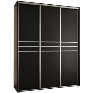 MEBLE KRYSPOL Davos 10 200 Kledingkast met drie schuifdeuren voor slaapkamer - Moderne opbergkast, kledingroede en planken - 235,2x200x60 cm - Zwart Zwart Zilver