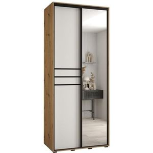 MEBLE KRYSPOL Davos 11 100 Kledingkast met twee schuifdeuren voor slaapkamer - Moderne Kledingkast met spiegel, kledingroede en planken - 235,2x100x45 cm - Artisan White Zwart