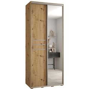 MEBLE KRYSPOL Davos 11 100 Kledingkast met twee schuifdeuren voor slaapkamer - Moderne Kledingkast met spiegel, kledingroede en planken - 235,2x100x60 cm - Artisan Artisan Silver