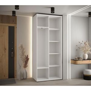 MEBLE KRYSPOL Davos 11 110 Kledingkast met twee schuifdeuren voor slaapkamer - Moderne Kledingkast met spiegel, kledingroede en planken - 235,2x110x45 cm - Wit Wit Zwart