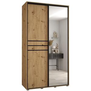 MEBLE KRYSPOL Davos 11 130 Kledingkast met twee schuifdeuren voor slaapkamer - Moderne Kledingkast met spiegel, kledingroede en planken - 235,2x130x45 cm - Artisan Artisan Black