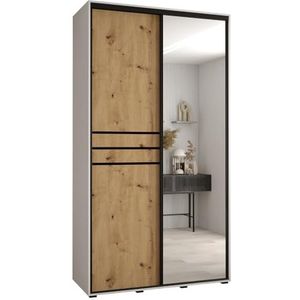 MEBLE KRYSPOL Davos 11 140 Kledingkast met twee schuifdeuren voor slaapkamer - Moderne Kledingkast met spiegel, kledingroede en planken - 235,2x140x45 cm - Wit Artisan Zwart
