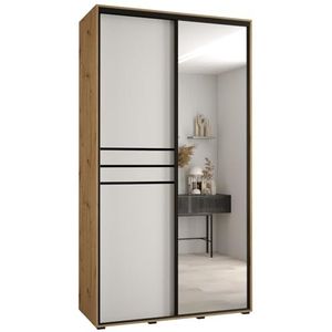 MEBLE KRYSPOL Davos 11 140 Kledingkast met twee schuifdeuren voor slaapkamer - Moderne Kledingkast met spiegel, kledingroede en planken - 235,2x140x60 cm - Artisan White Zwart