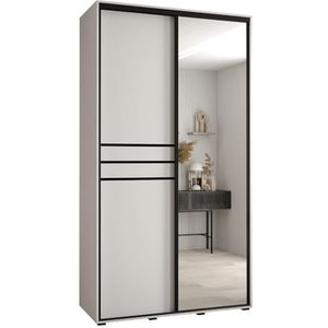 MEBLE KRYSPOL Davos 11 140 Kledingkast met twee schuifdeuren voor slaapkamer - Moderne Kledingkast met spiegel, kledingroede en planken - 235,2x140x60 cm - Wit Wit Zwart