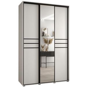MEBLE KRYSPOL Davos 11 150 Kledingkast met drie schuifdeuren voor slaapkamer - Moderne Kledingkast met spiegel, kledingroede en planken - 235,2x150x60 cm - Wit Wit Zwart