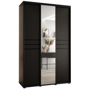 MEBLE KRYSPOL Davos 11 160 Kledingkast met drie schuifdeuren voor slaapkamer - Moderne Kledingkast met spiegel, kledingroede en planken - 235,2x160x45 cm - Zwart Zwart Zwart
