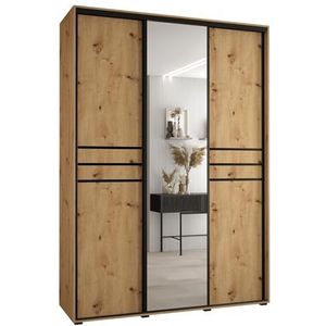 MEBLE KRYSPOL Davos 11 170 Kledingkast met drie schuifdeuren voor slaapkamer - Moderne Kledingkast met spiegel, kledingroede en planken - 235,2x170x45 cm - Artisan Artisan Black