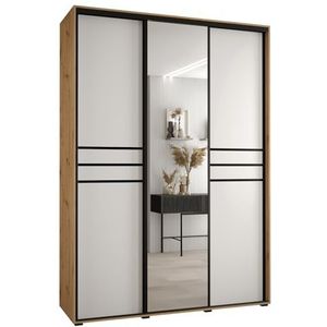 MEBLE KRYSPOL Davos 11 170 Kledingkast met drie schuifdeuren voor slaapkamer - Moderne Kledingkast met spiegel, kledingroede en planken - 235,2x170x45 cm - Artisan White Zwart