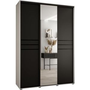 MEBLE KRYSPOL Davos 11 170 Kledingkast met drie schuifdeuren voor slaapkamer - Moderne Kledingkast met spiegel, kledingroede en planken - 235,2x170x45 cm - Wit Zwart Zwart