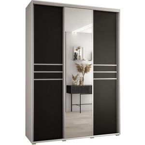 MEBLE KRYSPOL Davos 11 180 Kledingkast met drie schuifdeuren voor slaapkamer - Moderne Kledingkast met spiegel, kledingroede en planken - 235,2x180x45 cm - Wit Zwart Zilver