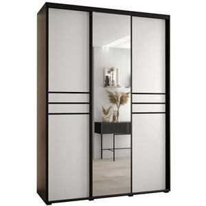 MEBLE KRYSPOL Davos 11 180 Kledingkast met drie schuifdeuren voor slaapkamer - Moderne Kledingkast met spiegel, kledingroede en planken - 235,2x180x45 cm - Zwart Wit Zwart