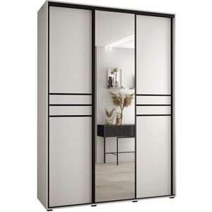MEBLE KRYSPOL Davos 11 180 Kledingkast met drie schuifdeuren voor slaapkamer - Moderne Kledingkast met spiegel, kledingroede en planken - 235,2x180x60 cm - Wit Wit Zwart
