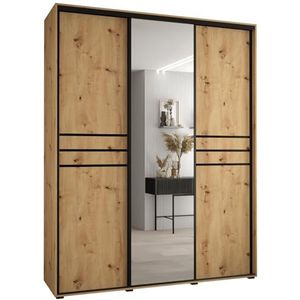 MEBLE KRYSPOL Davos 11 190 Kledingkast met drie schuifdeuren voor slaapkamer - Moderne Kledingkast met spiegel, kledingroede en planken - 235,2x190x45 cm - Artisan Artisan Black