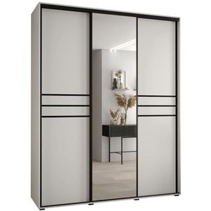 MEBLE KRYSPOL Davos 11 190 Kledingkast met drie schuifdeuren voor slaapkamer - Moderne Kledingkast met spiegel, kledingroede en planken - 235,2x190x45 cm - Wit Wit Zwart