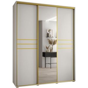 MEBLE KRYSPOL Davos 11 190 Kledingkast met drie schuifdeuren voor slaapkamer - Moderne Kledingkast met spiegel, kledingroede en planken - 235,2x190x45 cm - Wit Wit Goud