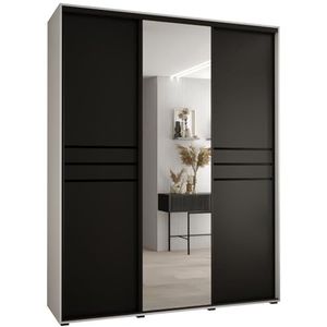MEBLE KRYSPOL Davos 11 190 Kledingkast met drie schuifdeuren voor slaapkamer - Moderne Kledingkast met spiegel, kledingroede en planken - 235,2x190x45 cm - Wit Zwart Zwart