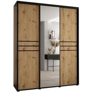MEBLE KRYSPOL Davos 11 190 Kledingkast met drie schuifdeuren voor slaapkamer - Moderne Kledingkast met spiegel, kledingroede en planken - 235,2x190x45 cm - Zwart Artisan Black