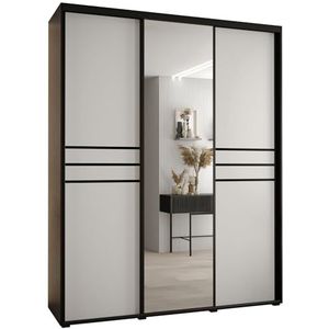MEBLE KRYSPOL Davos 11 190 Kledingkast met drie schuifdeuren voor slaapkamer - Moderne Kledingkast met spiegel, kledingroede en planken - 235,2x190x45 cm - Zwart Wit Zwart