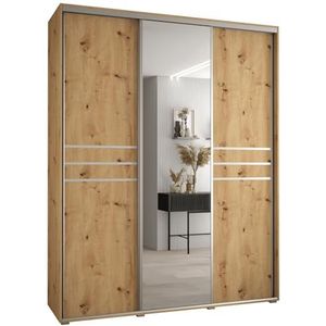 MEBLE KRYSPOL Davos 11 190 Kledingkast met drie schuifdeuren voor slaapkamer - Moderne Kledingkast met spiegel, kledingroede en planken - 235,2x190x60 cm - Artisan Artisan Silver
