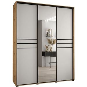 MEBLE KRYSPOL Davos 11 190 Kledingkast met drie schuifdeuren voor slaapkamer - Moderne Kledingkast met spiegel, kledingroede en planken - 235,2x190x60 cm - Artisan White Zwart