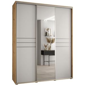 MEBLE KRYSPOL Davos 11 190 Kledingkast met drie schuifdeuren voor slaapkamer - Moderne Kledingkast met spiegel, kledingroede en planken - 235,2x190x60 cm - Artisan White Silver