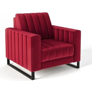Siblo Mono fauteuil - relaxstoel - fauteuil woonkamer - televisiestoel - cocktailstoel - fauteuil met metalen poten - televisiestoel relaxstoel - leesstoel - 93x92x86 cm - rood
