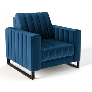 Siblo Mono fauteuil - relaxstoel - fauteuil woonkamer - televisiestoel - cocktailstoel - fauteuil met metalen poten - televisiestoel relaxstoel - leesstoel - 93x92x86 cm - blauw