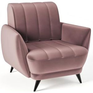 Siblo Rolo fauteuil - relaxstoel - fauteuil woonkamer - televisiestoel - cocktailstoel - armleunstoel - houten poten - televisiestoel relaxstoel - leesstoel - 92x93x85 cm - roze