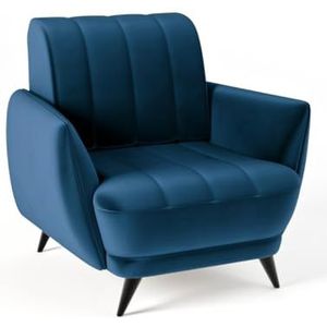 Siblo Rolo fauteuil - relaxstoel - fauteuil woonkamer - televisiestoel - cocktailstoel - armleunstoel - houten poten - televisiestoel relaxstoel - leesstoel - 92x93x85 cm - blauw