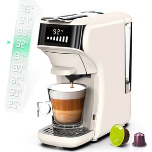 HiBREW H1B koffiezetapparaat met 6 in 1 pads, watertank van 600 ml, drukextractie van 19 bar, koud/warm-modus, LED-indicator, voor Kcup*/Nes*/DG*/espressopoeder, beige - EU-stekker