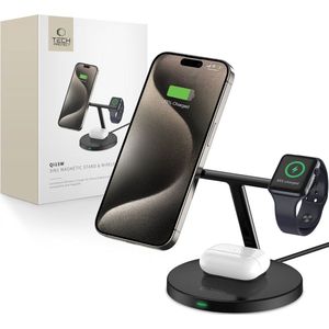 Tech-Protect - QI15W-A35 - 3in1 Magnetische MagSafe Draadloze Oplader - Zwart