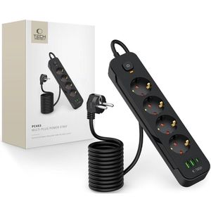 Tech-Protect - PCL4X3 - Stekkerdoos - Zwart - 200 cm - 4 Stopcontacten