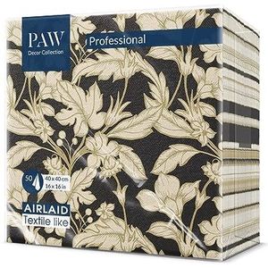 PAW Papieren servet - Airlaid (40 x 40 cm) I Goud, Bladeren, Bloemen I Voor Verjaardagen, Bruiloften, Doopfeesten I Stofstructuur I Kleur: Floral Pattern Black