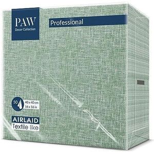 PAW - Airlaid Servetten (40 x 40 cm) I 50 Stuks I Bruiloft en Verjaardag Decoratie I Ideaal voor Bruiloften, Communies, Recepties I Elegant Tafeldecoratie I Kleur: Linnen Structuur Groen